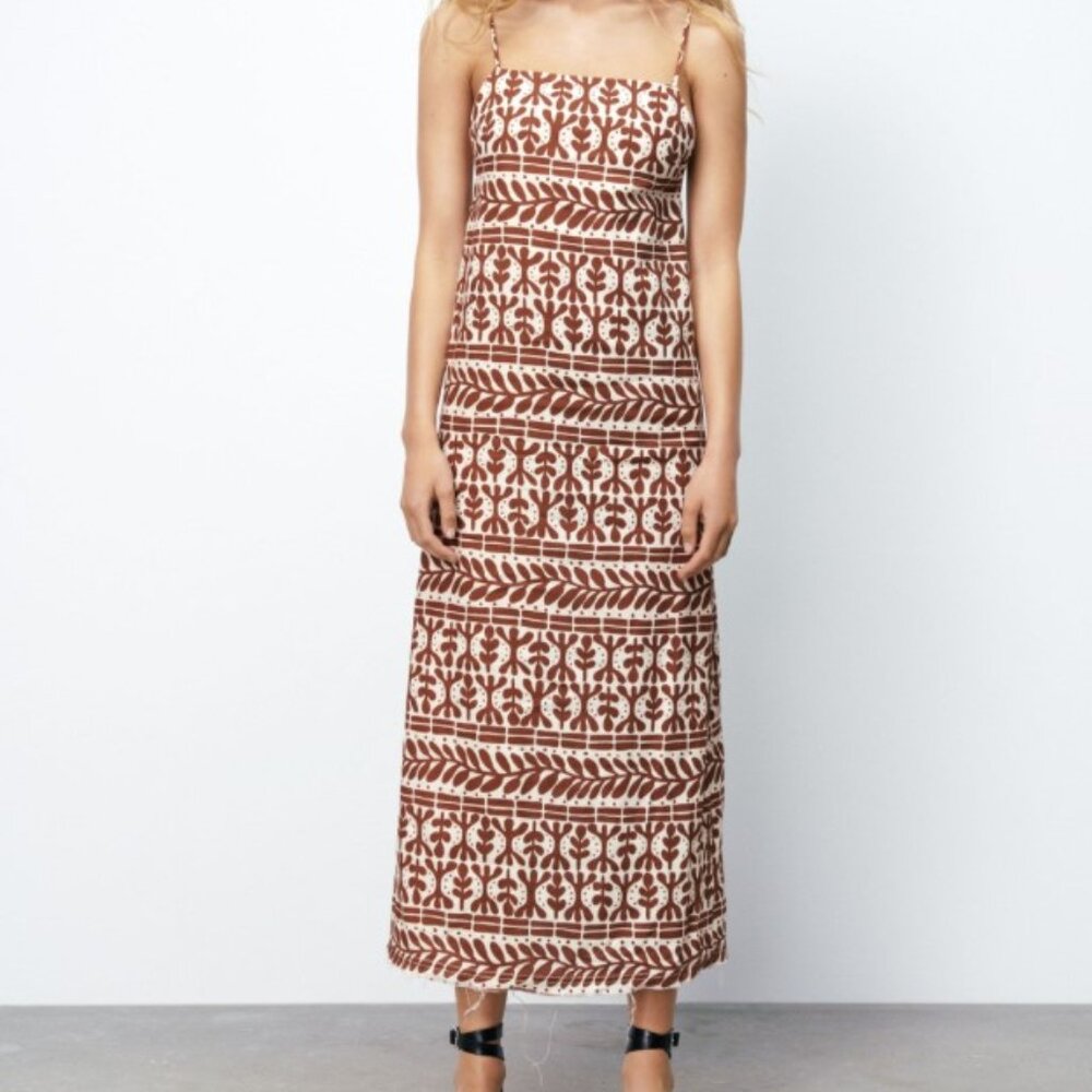 Summer dress! NWT • Zara • Linen Burning Torch Aztec Dress in Cedar